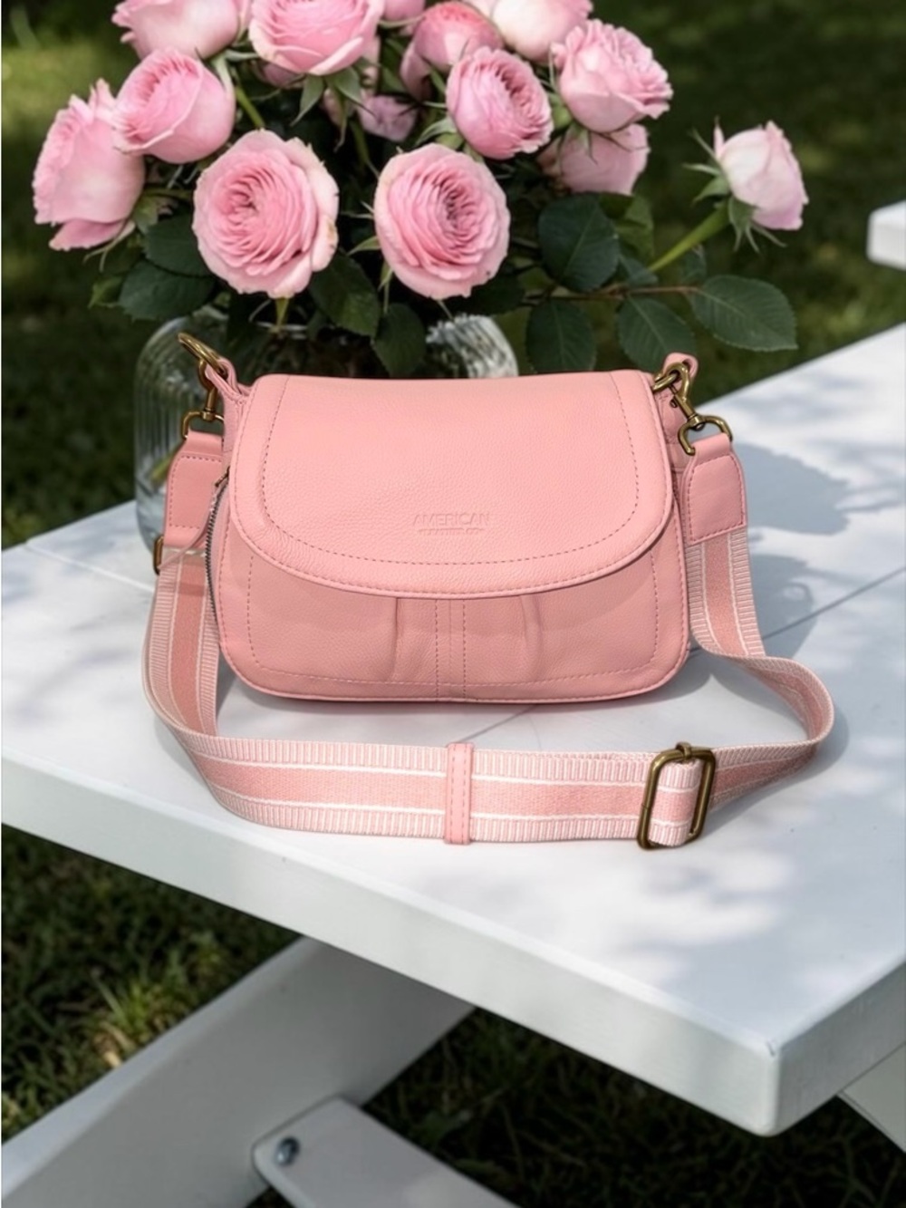 American Leather Co. NWOT Marino Blush Pink Leather Flap Crossbody Bag - Picture 3 of 9